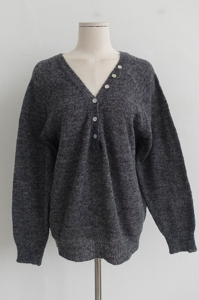 BUTTON-ACCENTED V-NECK KNIT (7COLORS!)