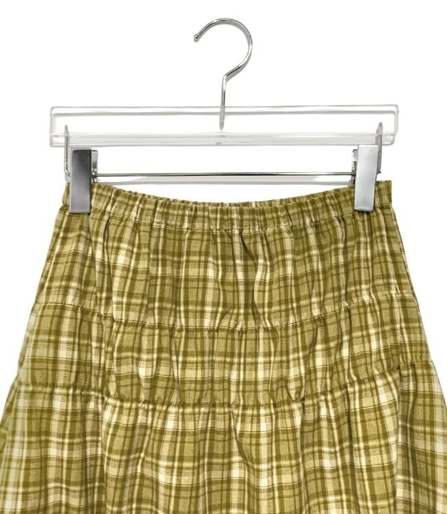 Ulan Shirring Check Banding Midi Skirt
