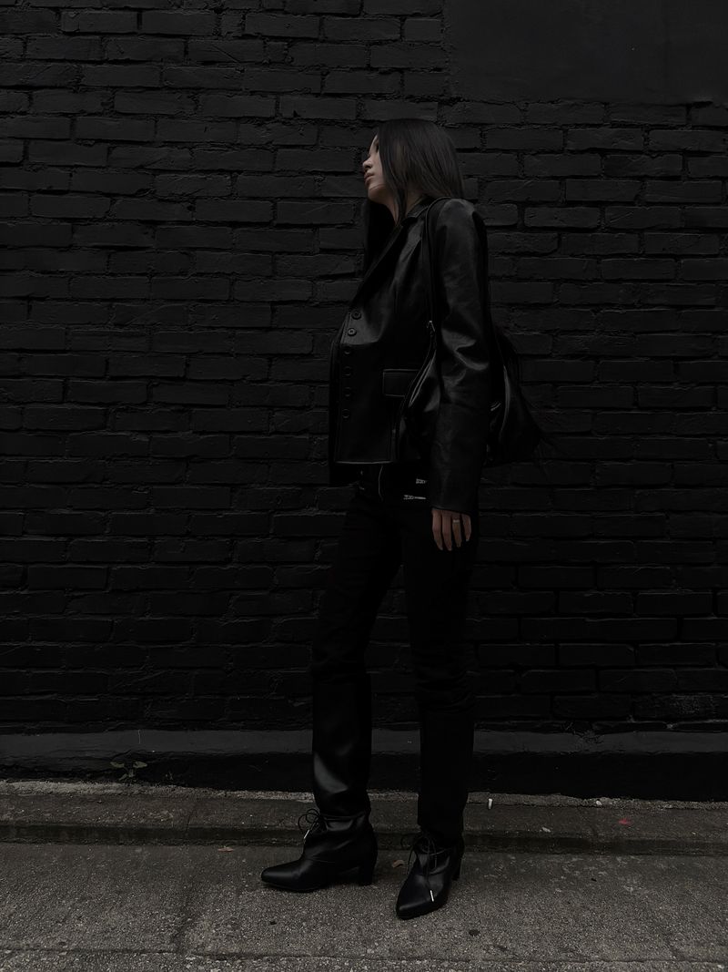 slim leather button jacket