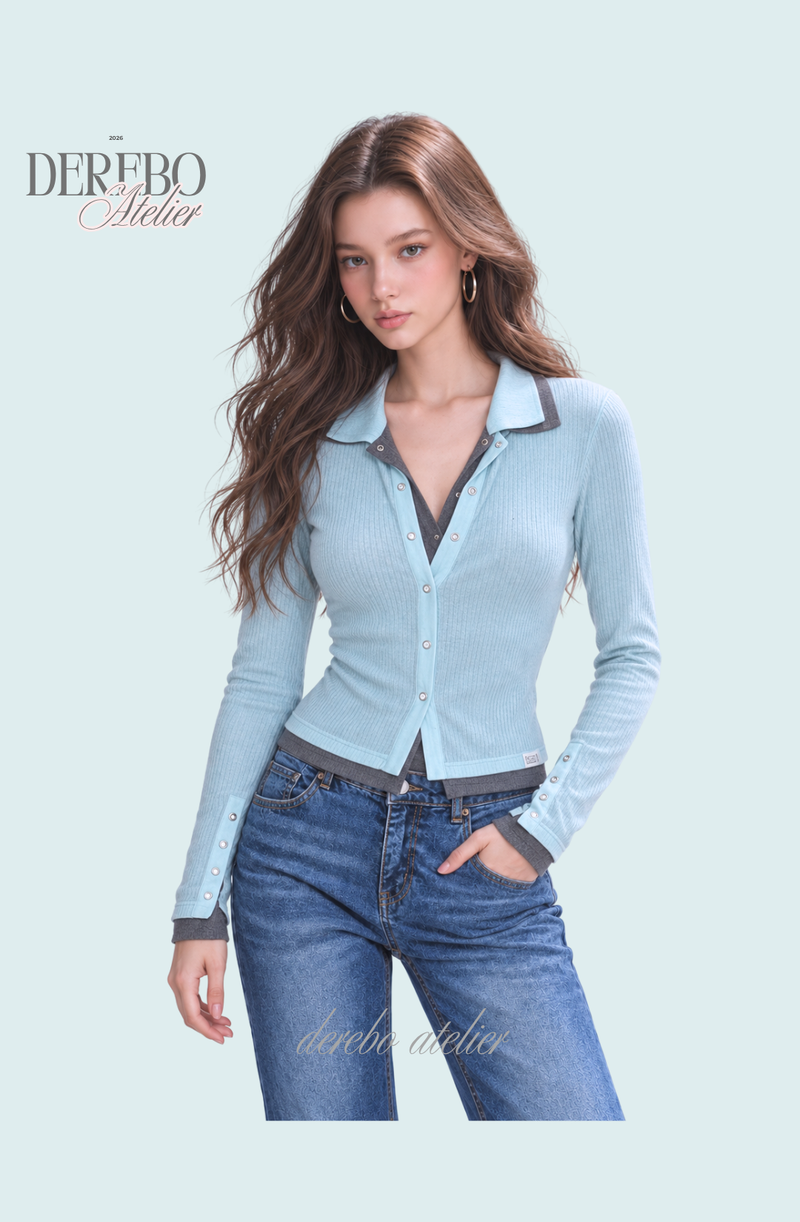 Blue Moon Collar Layered Long Sleeve Button Top