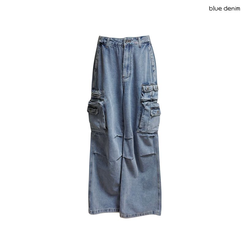 (2color) Multi Cargo Wide Denim Pants
