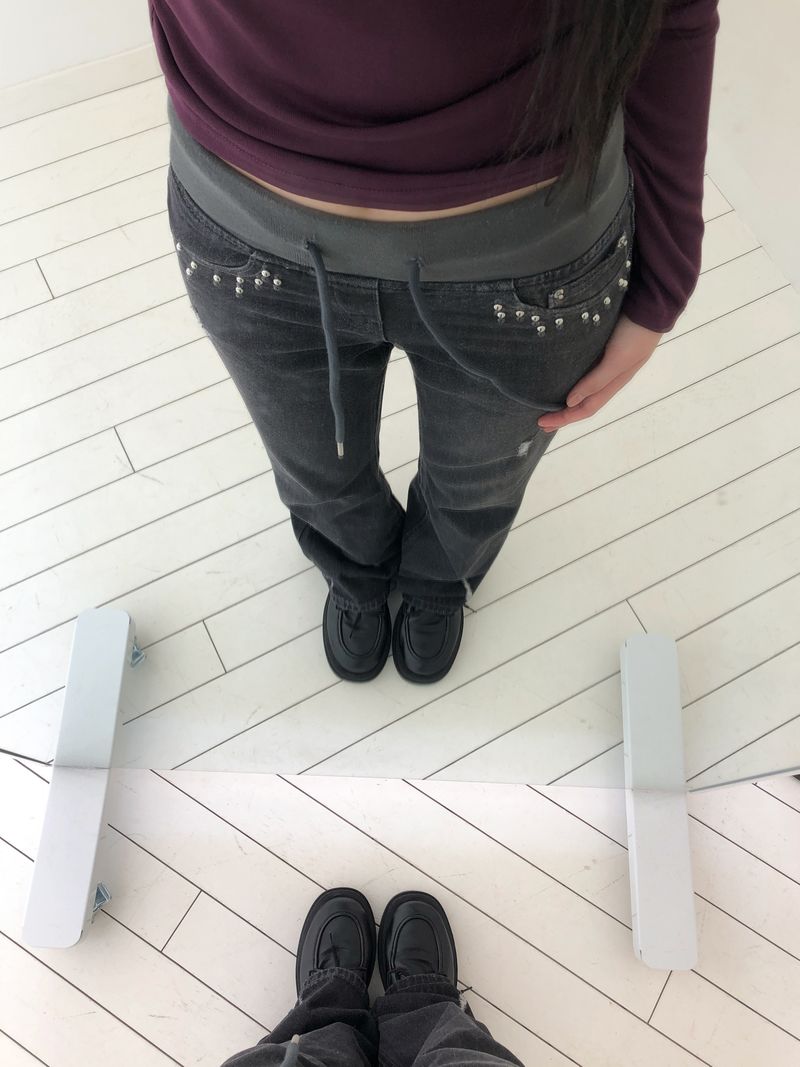Menan Distressed Banding Bootcut Denim Pants