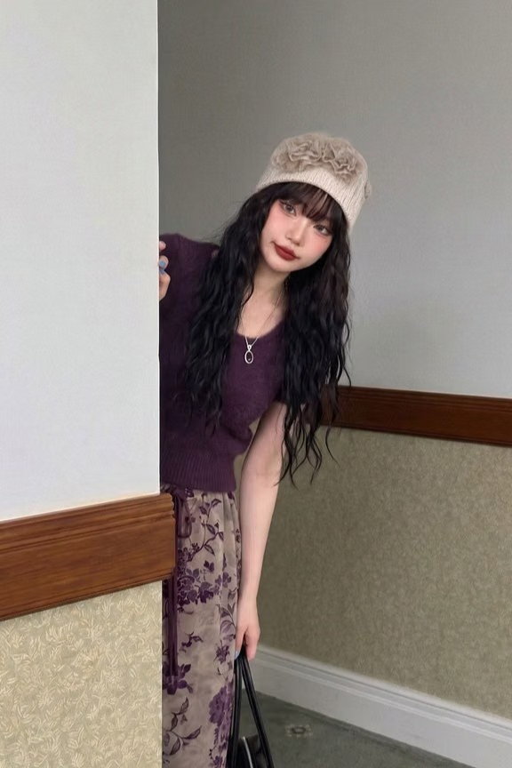 SHAGGY PUFF-SLEEVE KNIT (DEEP PURPLE)