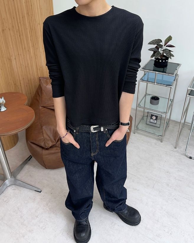 Crew Waffle Crop Long Sleeve