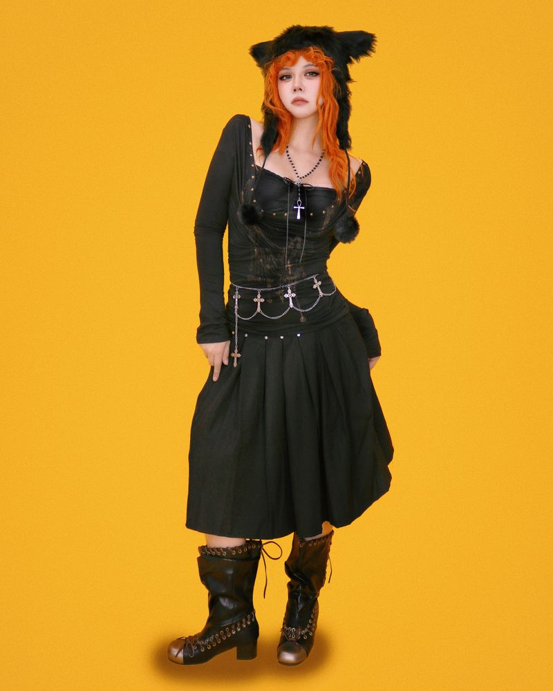 psycho stud pleats skirt