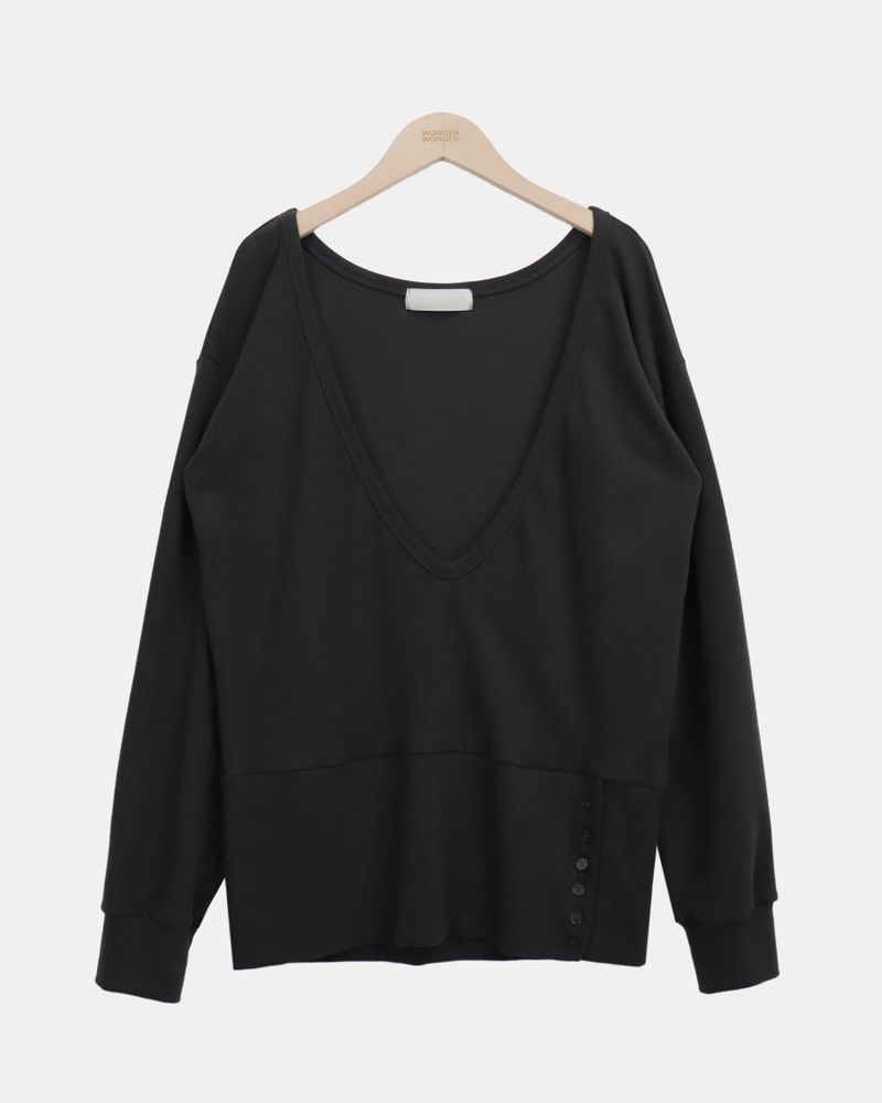 Morang Deep V-Neck Button Sweatshirt
