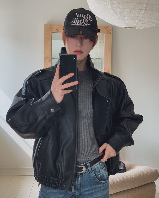 ザドン ハイネック オーバーフィット レザー ジャケット