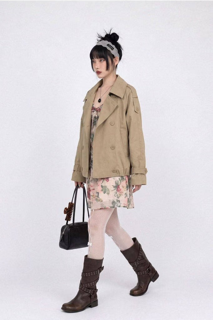 CONVERTIBLE-COLLAR BALLOON TRENCH JACKET