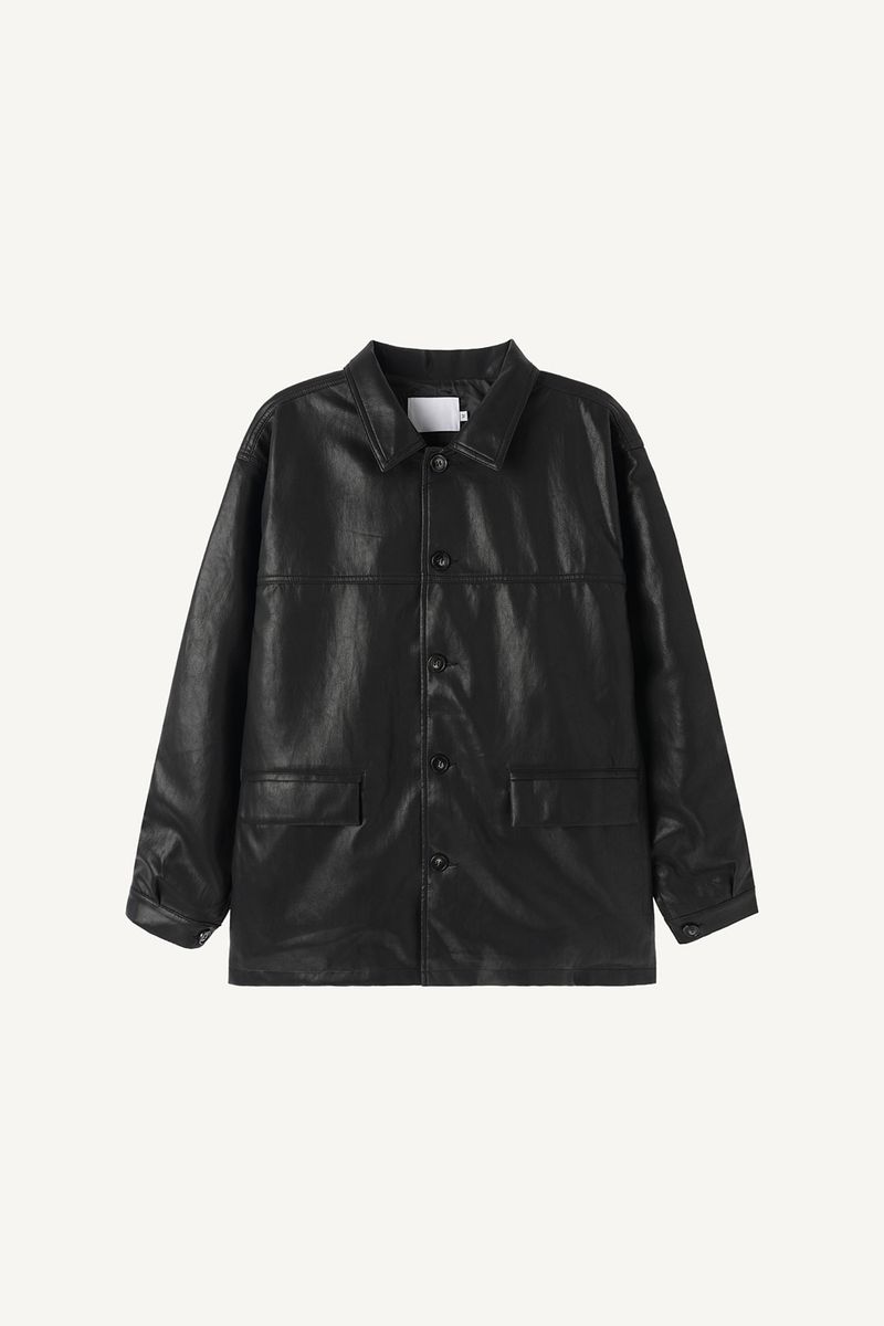 Over Fit Leather Car Coat