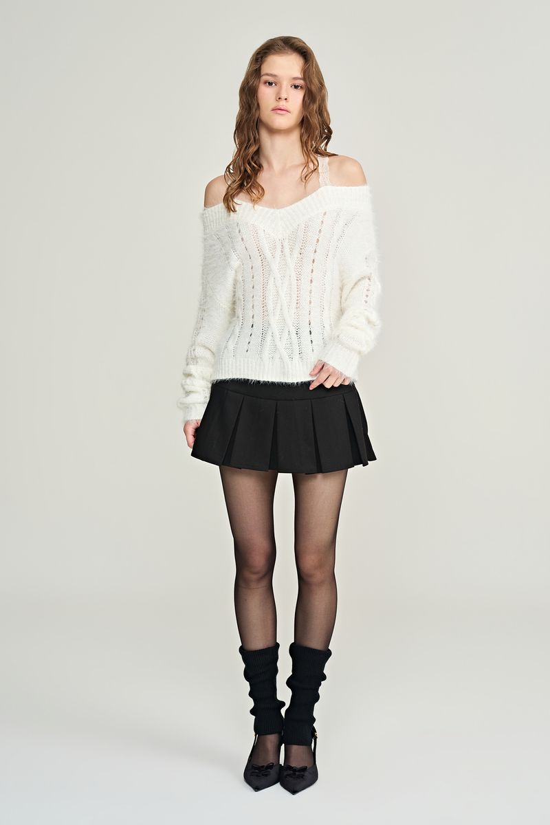 Rose milk fluffy lace knit, Ivory