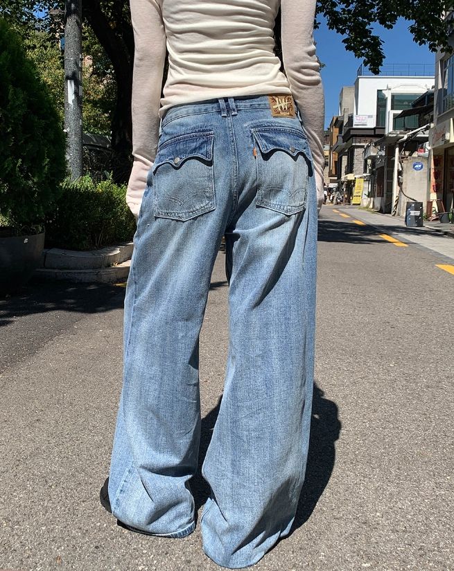 Mored Back Pocket Wide Denim Pants