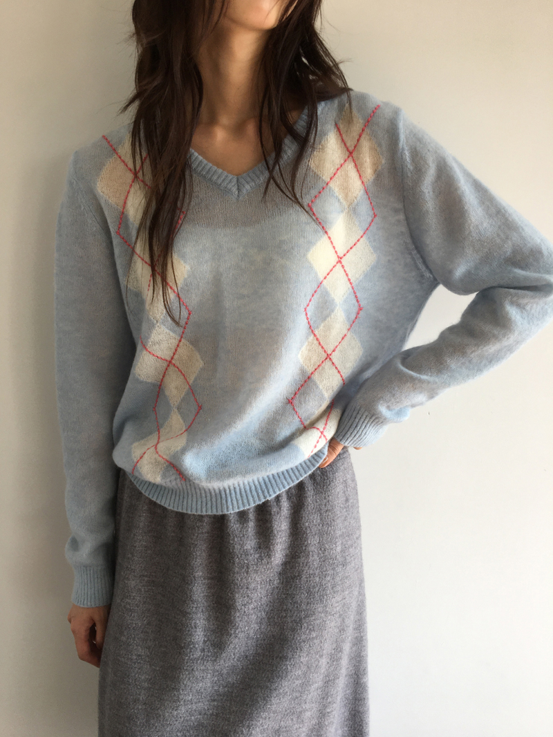 Fmang Mohair Argyle Knit (4color)