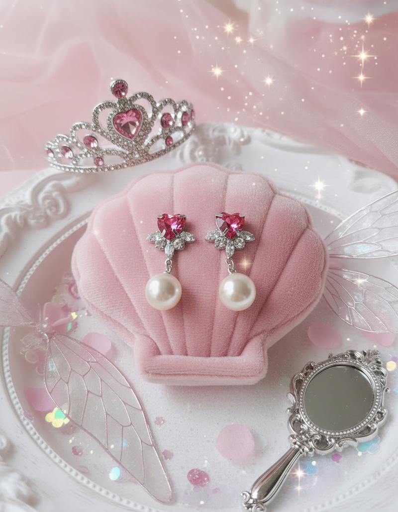 [IU Piercing] Heart Crystal and Pearl Piercing - Rosepink