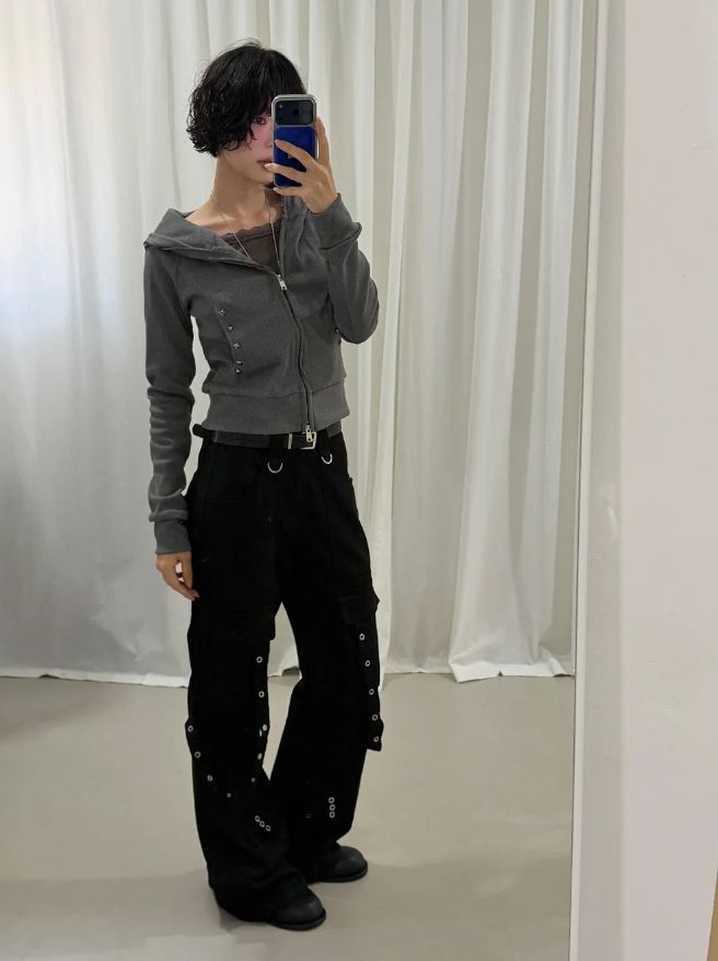 EYELET STRAP BOOTCUT PANTS