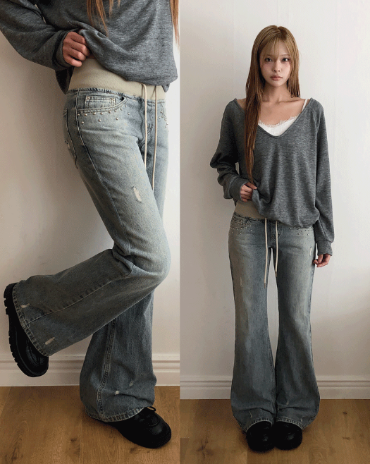 WONDER WONDER（ワンダーワンダー）の「メナンディストレストバンディングブーツカットデニムパンツ（パンツ）」