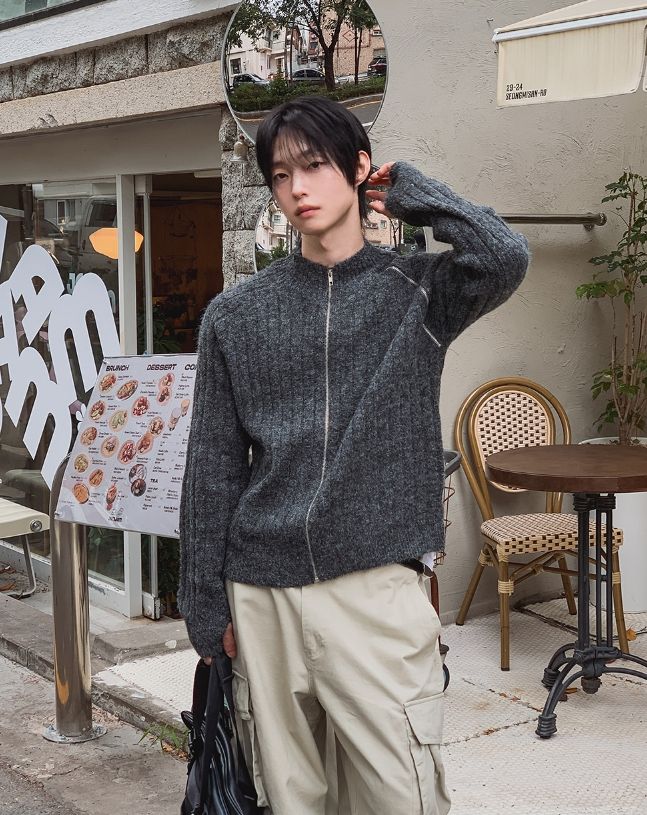 Kennen Fingerhole Wool Knit Zip-up