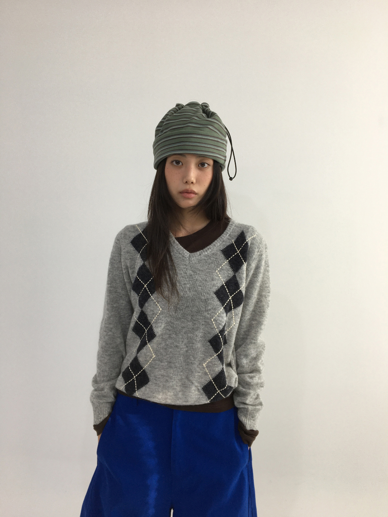 Fmang Mohair Argyle Knit (4color)