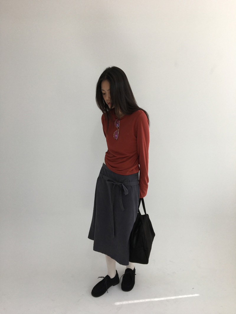 Low-tie midi skirt (2color)