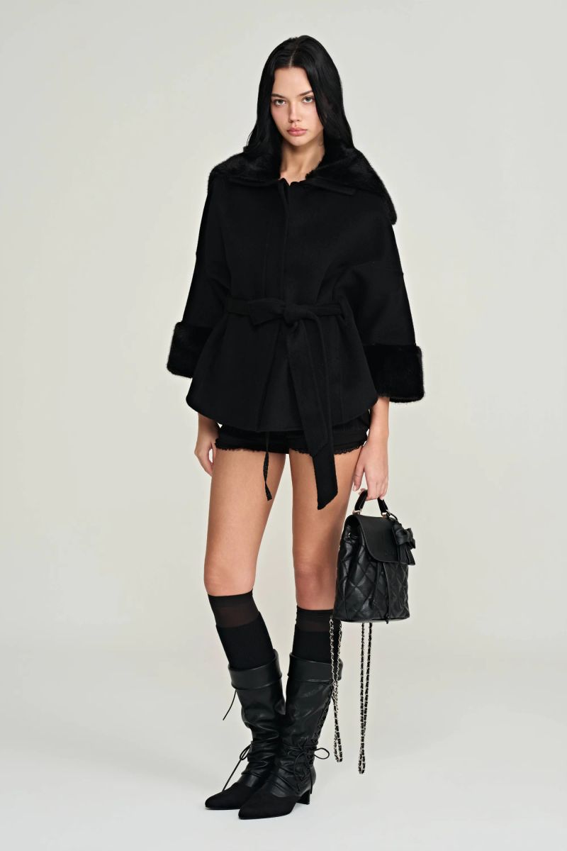 Bell cashmere cape coat, Black