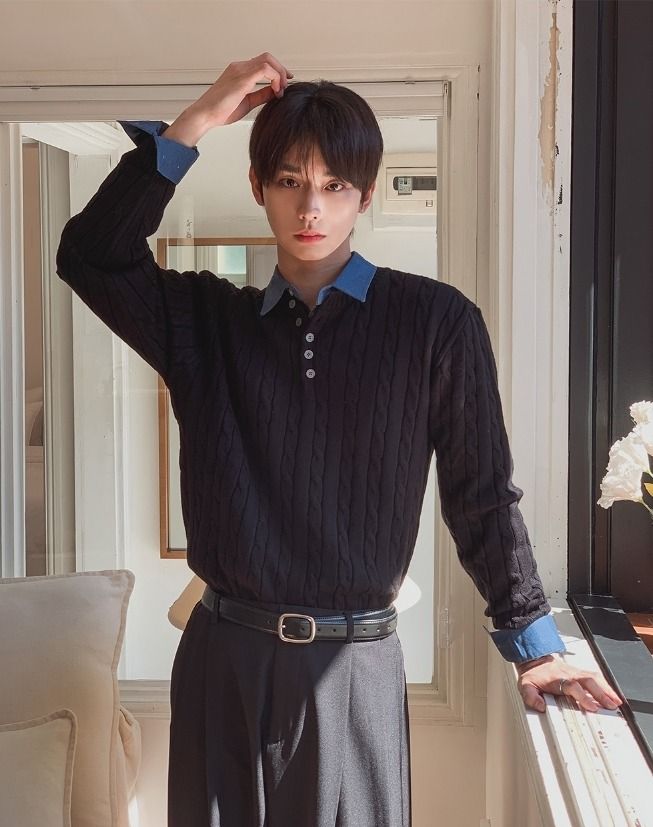 [UL] Mua Cable Henley Neck Basic Knit