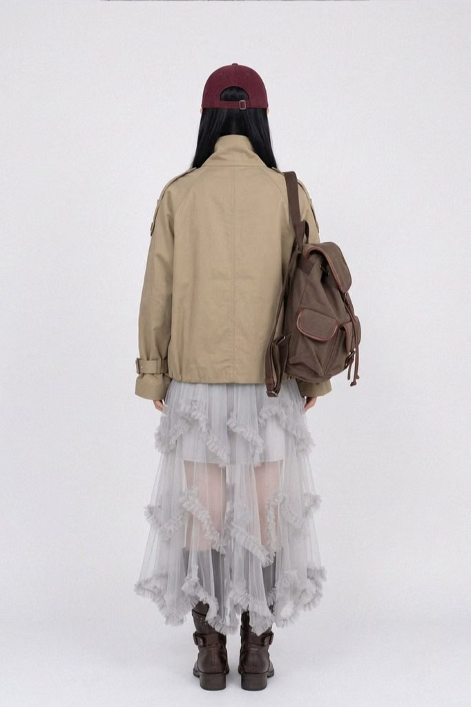 CONVERTIBLE-COLLAR BALLOON TRENCH JACKET