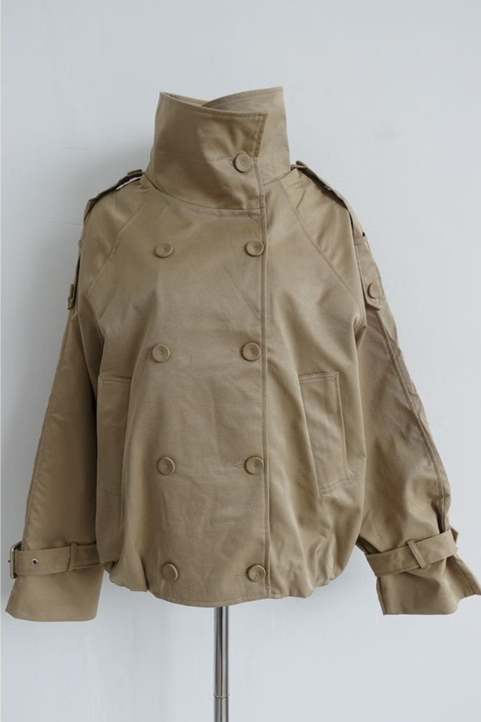 CONVERTIBLE-COLLAR BALLOON TRENCH JACKET