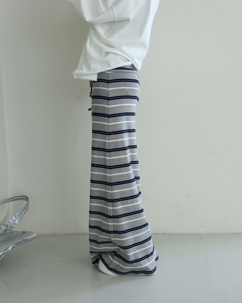 Color-Blocked Striped Maxi Long Skirt
