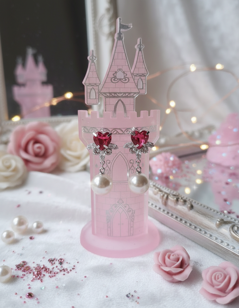 [IU Piercing] Heart Crystal and Pearl Piercing - Rosepink