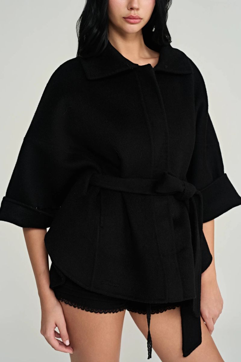 Bell cashmere cape coat, Black