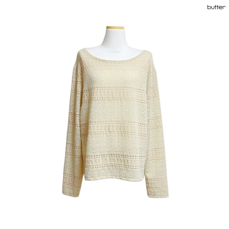 (2color) Flower Mix Lace Sheer Knit