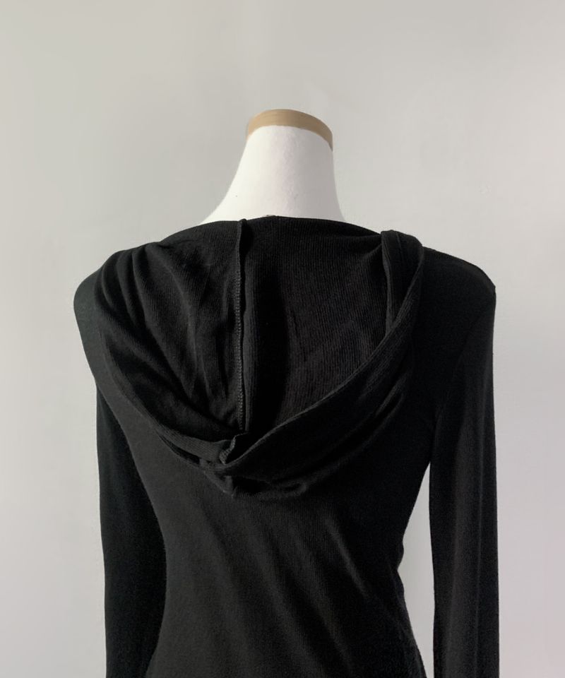 Solu Soft Shirring Hood Zip-up (Black)