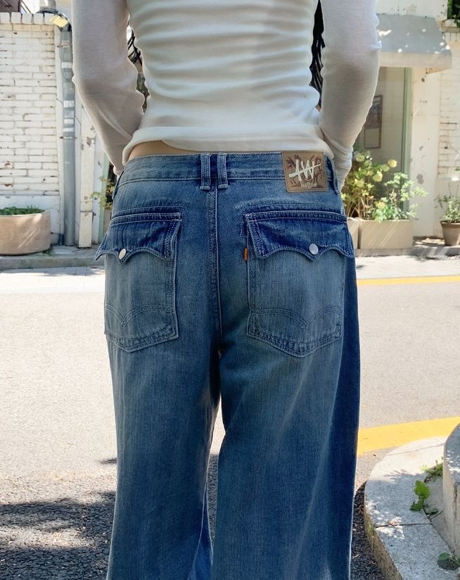 Mored Back Pocket Wide Denim Pants