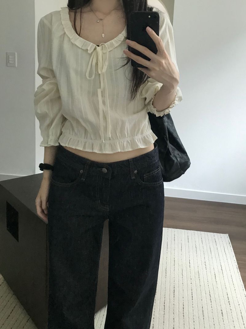 Irene Frill Ribbon Blouse (2 colors)