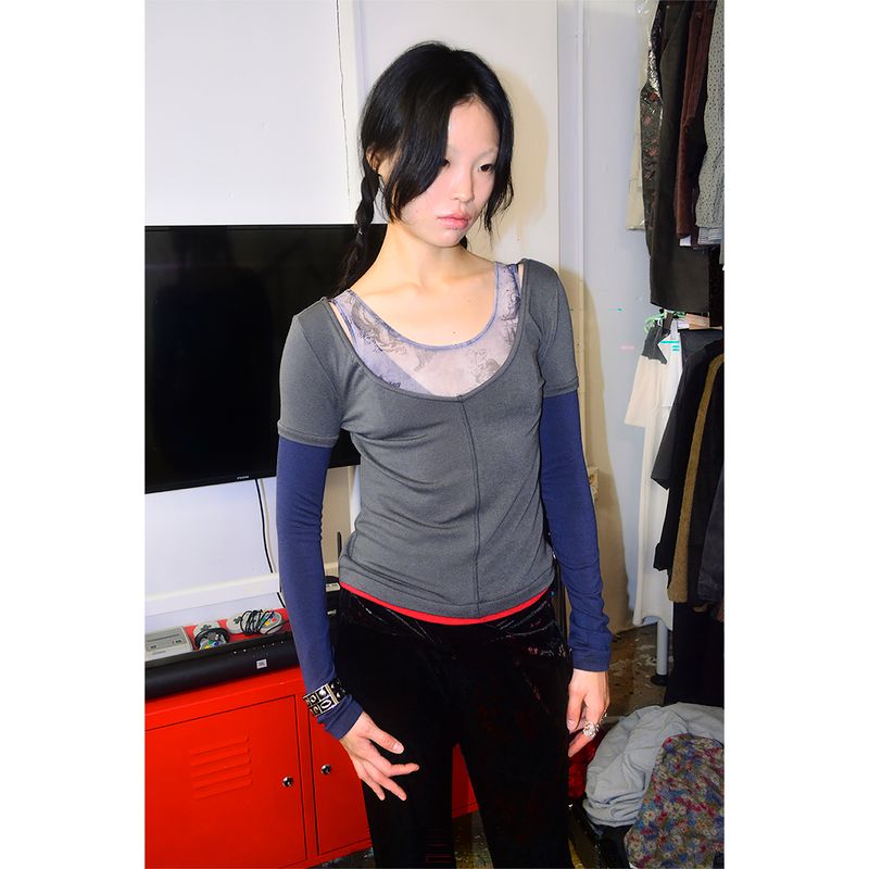 PIPED NECK LAYERED TOP