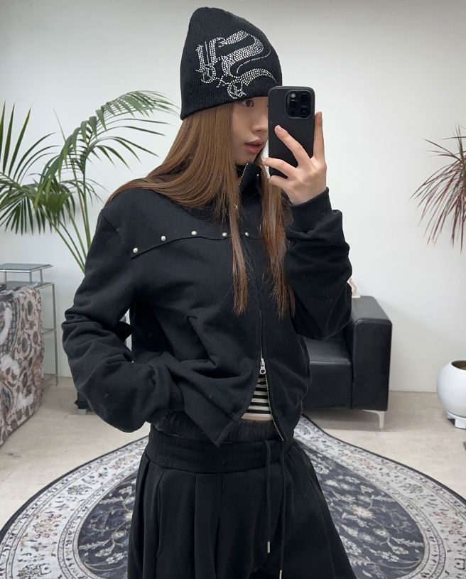 Loden Stud High Neck Zip-Up