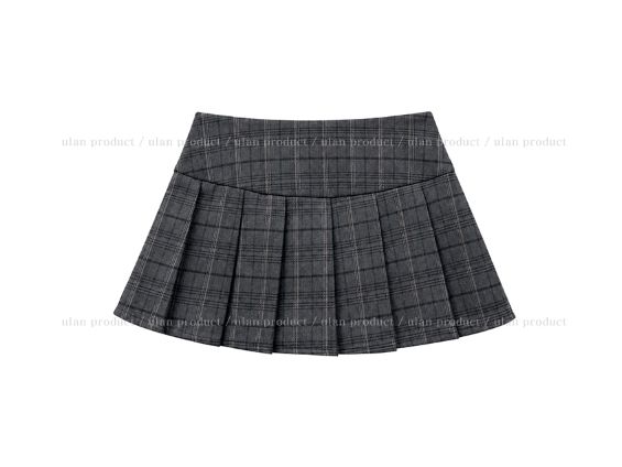 Cheed Check Button Pleated Mini Skirt