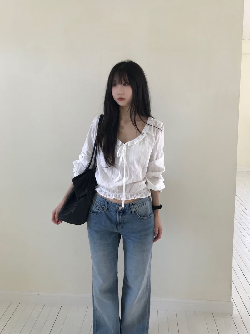 Irene Frill Ribbon Blouse (2 colors)