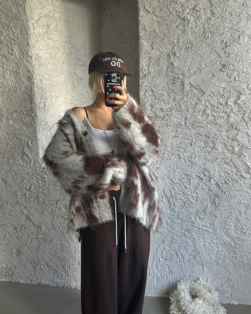 Leopard Print Oversized Sherpa Cardigan