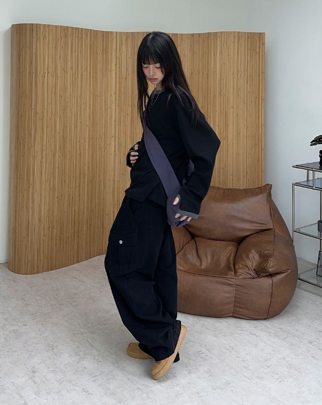レープ ワッフル フィンガーホール ロングスリーブ