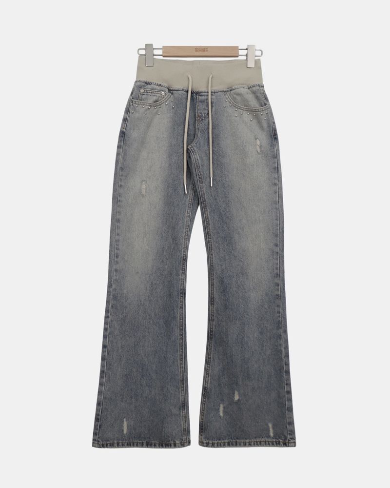 Menan Distressed Banding Bootcut Denim Pants