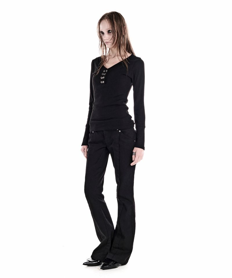 8-BUTTON HENLEY TOP BLACK