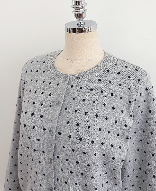 Moel Round Neck Dot Knit Cardigan