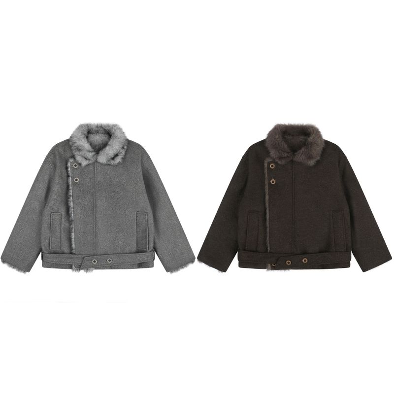 Elora Faux Fur Trim Belted Jacket