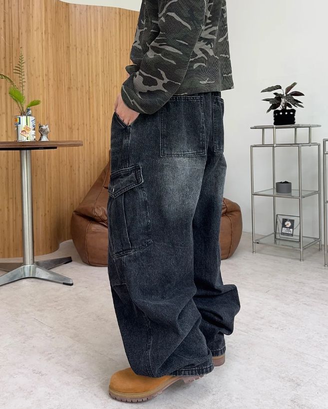 スロー バルーン カーゴ デニム パンツ