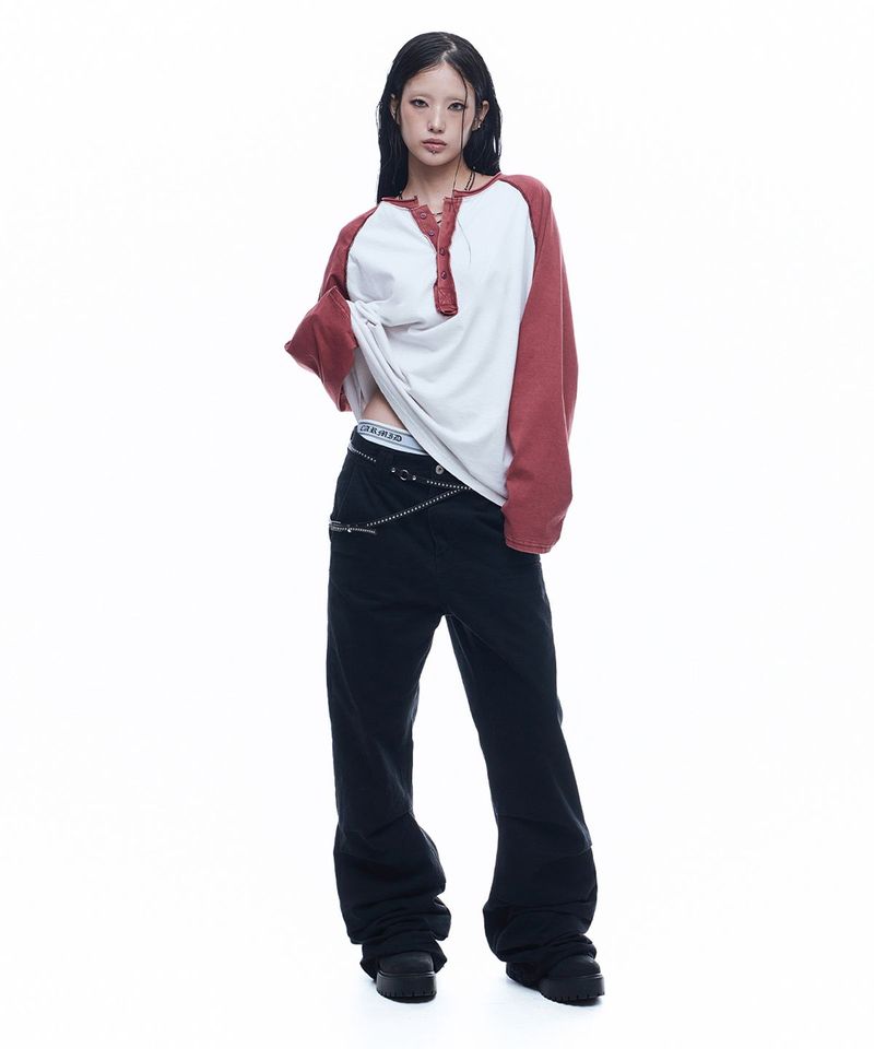 Deep Hen Neck Raglan Long Sleeve - White