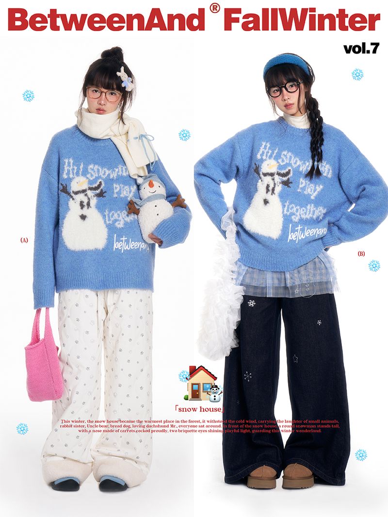 BETWEENAND（ビトゥウィーンアンド）の「BETWEENAND Winter childhood fun: snowmen, blue milk-colored fufu sweaters – lazy-looking and extremely stylish; new winter tops（Tops）」