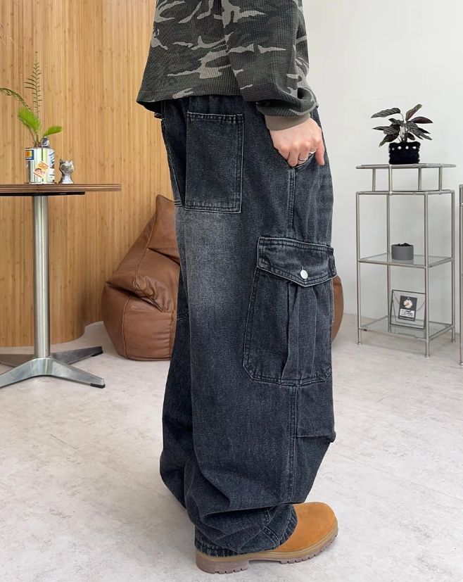 スロー バルーン カーゴ デニム パンツ