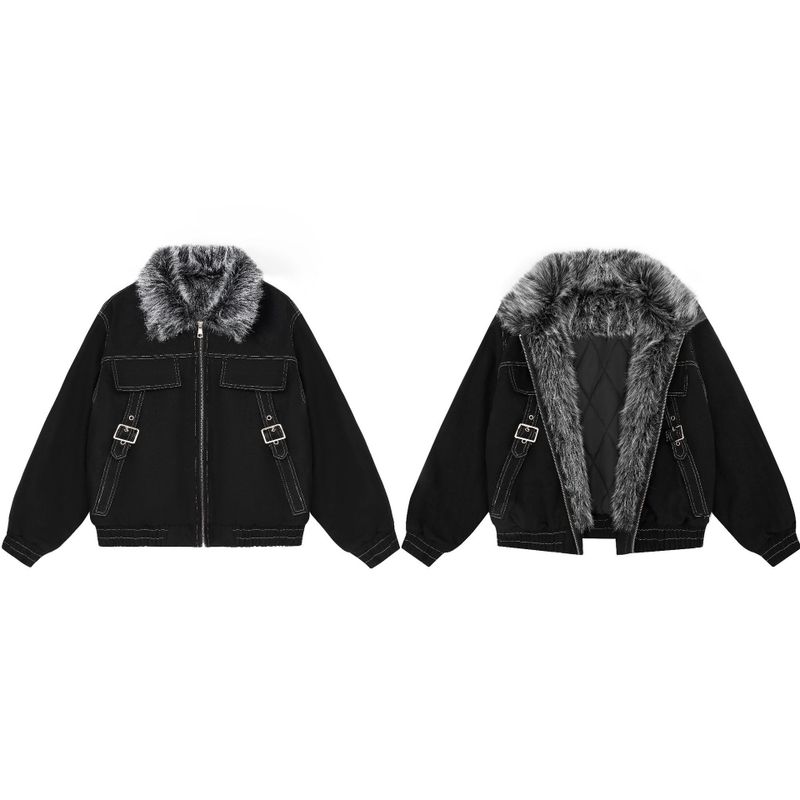 Miley Faux Fur Collar Buckle Zip-Up Jacket