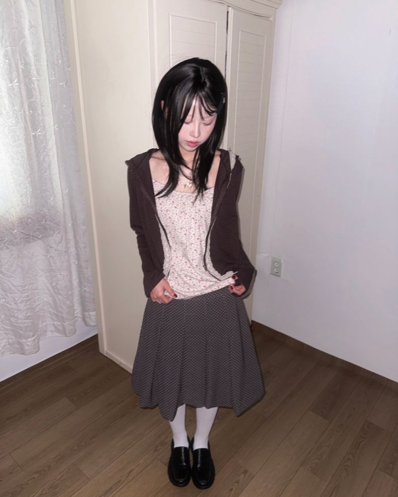 (2color) Dot Pleated Balloon Skirt