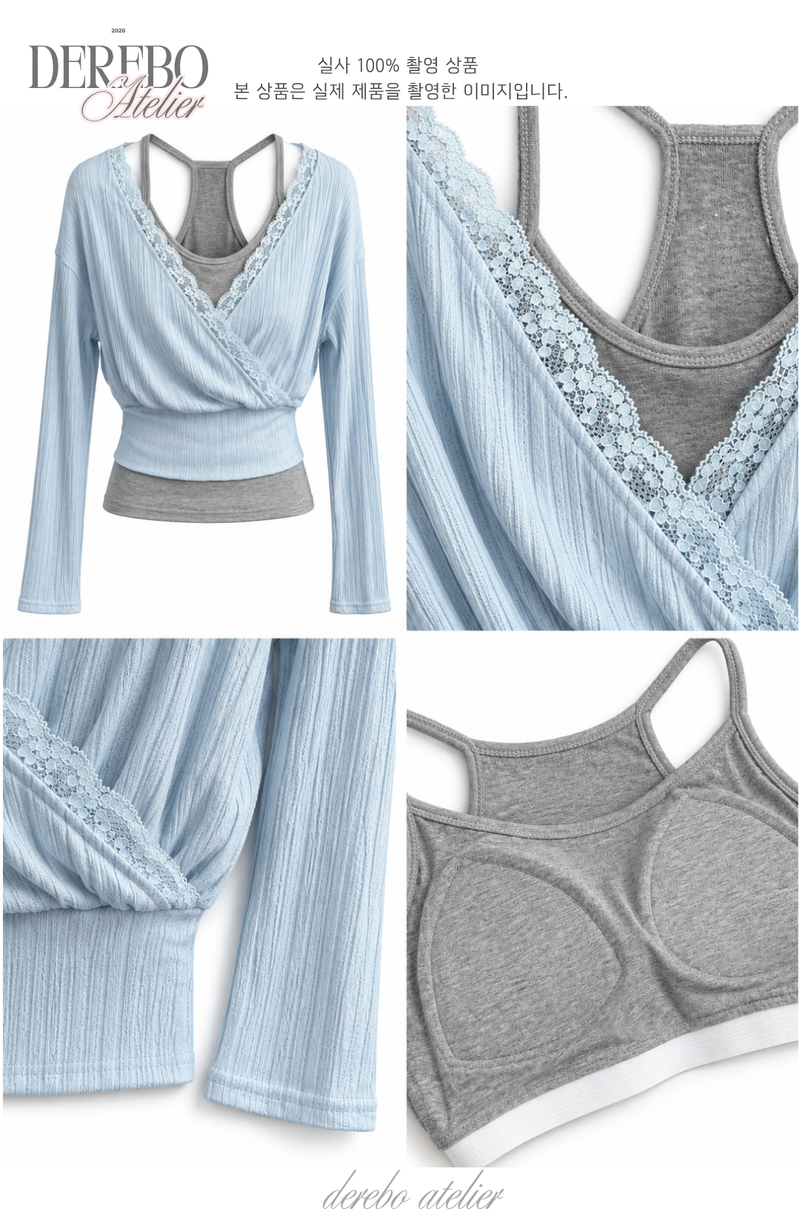 Gray Sky Wrap Layered Long Sleeve Top
